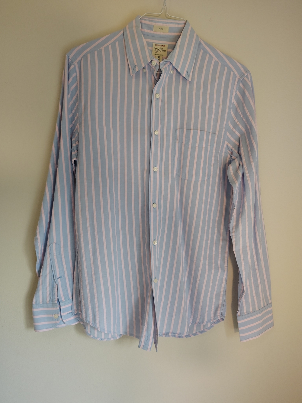 JCREW Slim Fit Light Pink & Blue Stripe Men's Shirt M 💯 Organic Cotton